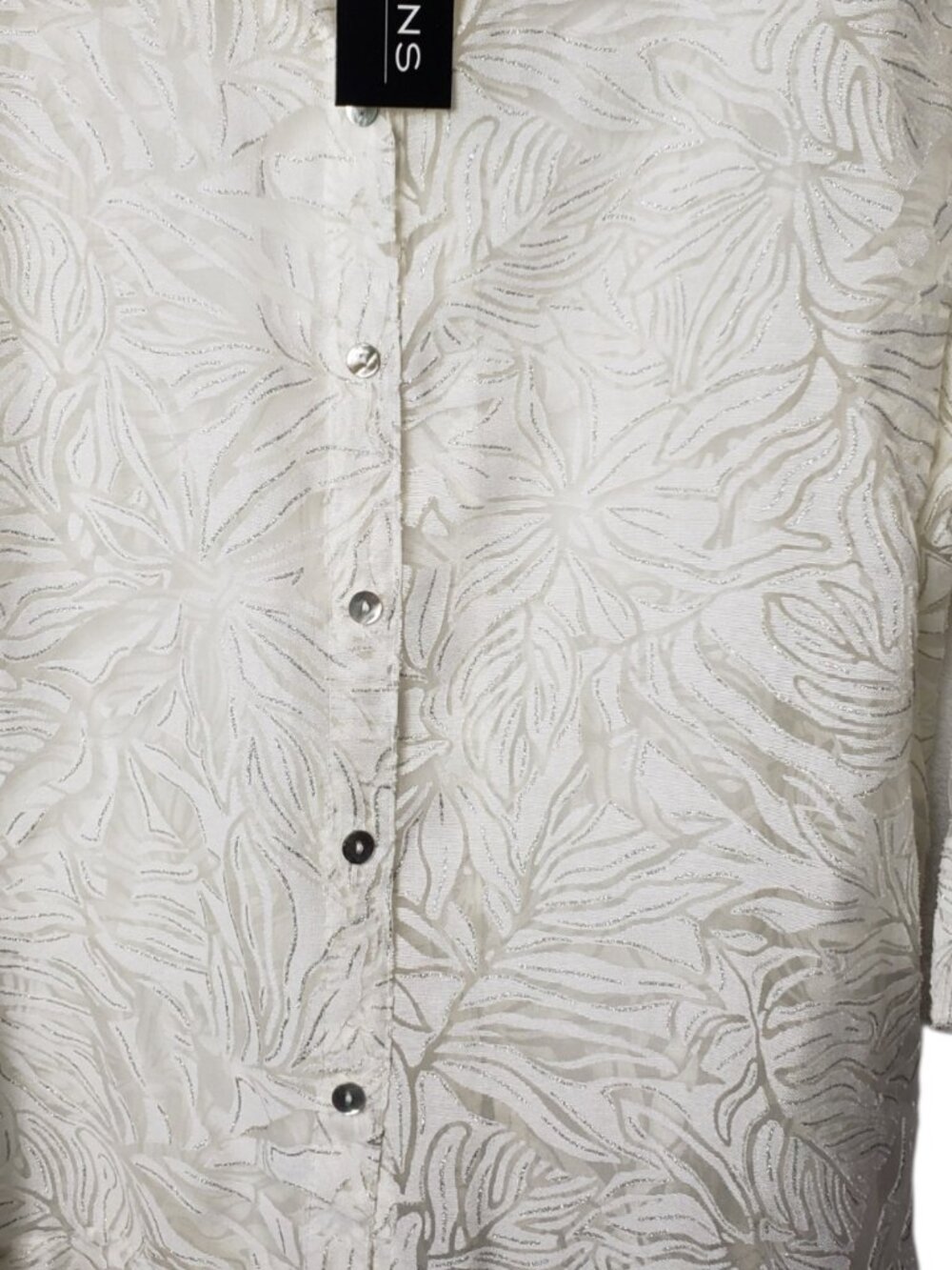 Notations Womens Semi-Sheer Floral Button-Down 3/4 sleeves Blouse Ivory XLarge - Picture 9 of 13